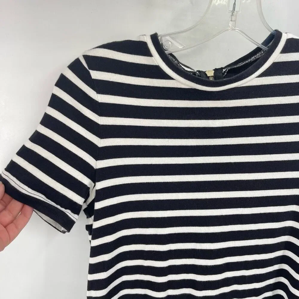 Kate Spade Womens Striped Dress Zip 100% Cotton Mini Black White Size XS
